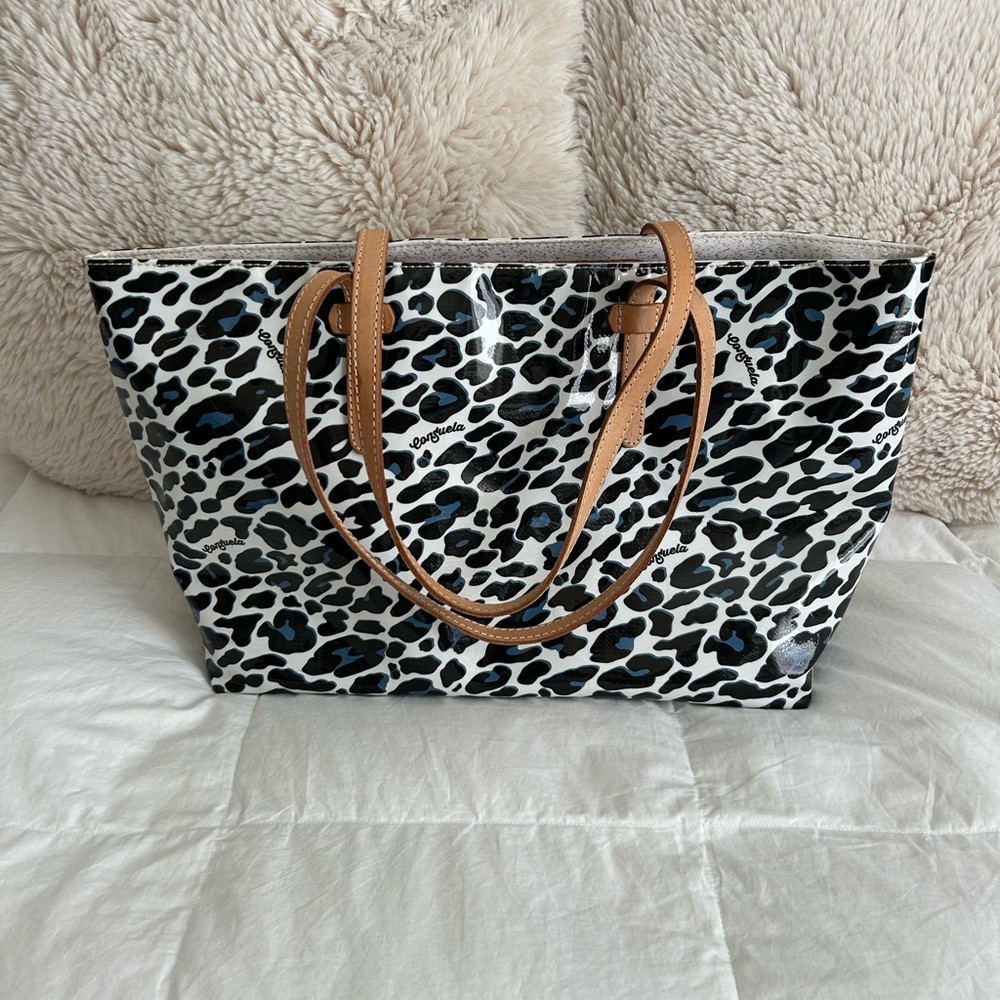 Consuela Stylish East West Animal Print Tote Bag with Tan Handles